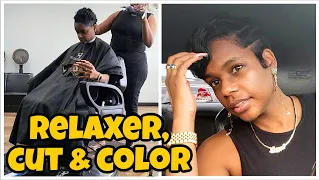 Salon Visit | Pixie Cut Relaxer, Color and Style on the Same Day | Relaxed Short Hair | Leann DuBois
