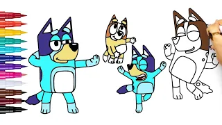 How to Draw & Color Bluey Dog Family Dance 🐶 | Animals | For Kids 🌈 Magic Painting 🪄🎨