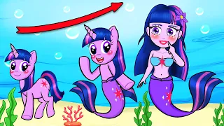 Twilight Sparkle turn into a mermaid - MY LITTLE PONY | Stop Motion Paper