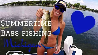 BASS Fishing: Girl teaches you how to catch bass on a lake in Michigan