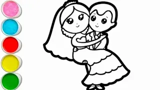 Cute princess drawing, cute couple drawing, painting and coloring for kids and toddlers