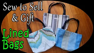 How to Sew to Sell & Gift Lined Tote Shopping Bags FREE Beginner Tutorial Sustainable Fabric Sewing