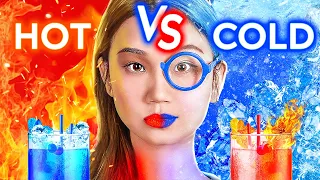 TWIN HOT VS COLD FOOD CHALLENGE || Last To Leave Wins! Alien Prank For 24 Hours By 123 GO! CHALLENGE