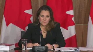 Budget 2021 – Chrystia Freeland speaks with reporters