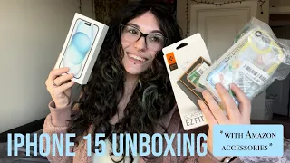 NEW IPHONE 15 PLUS UNBOXING // + AMAZON ACCESSORIES HAUL