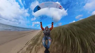 Soaring Netherland coast on parakite made from kite Ozone R1V4 15m.