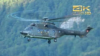 (4K) Super Puma AS-332M1 Swiss Air Force arrival & departure Mollis AirBase ZigAirMeet 2023 T-319