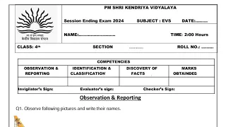 CLASS-4 EVS 2024 / SEE Annual Exam Question Paper / TERM-2 KV CBSE / Environmental Studies