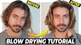 BLOW DRYING TUTORIAL For Men | How To Use a Hair Dryer