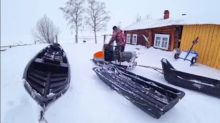 НОВАЯ ЛОДКА ИЗ ПНД ПЛАСТИКА. СОБИРАЕМСЯ ВЕЗТИ ПИЖЕМКУ НА СНЕГОХОДЕ БУРАН. ПОДГОТОВКА К ПОЕЗДКЕ.