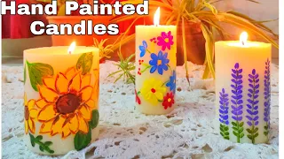 Hand Painted Candles | How to upcycle an old Candle [ DIY HAND PAINTED CANDLES WITH ACRYLIC COLOURS]
