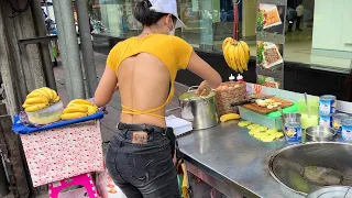 The Most Hardworking & Beautiful Girl In Bangkok - Banana Pancake Roti Served By Beautiful Thai Girl