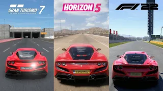 F1 22 VS GRAN TURISMO 7 VS FORZA HORIZON 5 FERRARI F8 SOUND COMPARISON