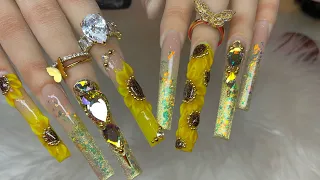 watch me :Yellow encapsulated nails | 3D sunflowers 🌻