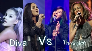 Divas Ariana & Demi vs The Voice's girls vocal battle ( Bb4 - Bb5 )