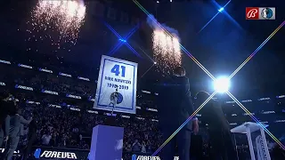 Dirk Nowitzki's No. 41 is raised into the rafters