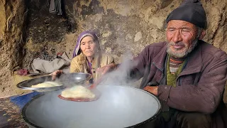 Old Lovers Cooking Local in a cave with Guests | Village life Afghanistan 2000 years ago