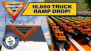 10,000 Toy Monster Trucks Race Down MEGA RAMP [World Record] 🏆 Monster Jam 10K Stunt