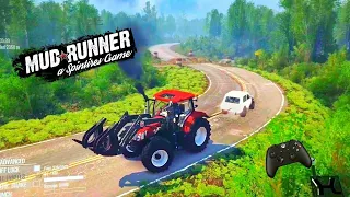 Spintires: MudRunner - NEW HOLLAND T6.175 FIATPOWER Tractor Pulls The Car Out Of The Road Collapse
