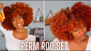 Perm Rod Set on Dry Blown Out Natural Hair | Heat Protectant + Dyson Dryer on Stretched Type 4 Hair