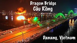 Cầu Rồng Dragon Bridge Danang Vietnam Breathes Fire 4k Drone