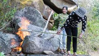 Fishing and roast fish in the river at the mountain - Cooking fish recipe in the wild