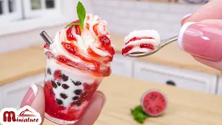 Fresh Miniature Watermelon Milk Tea Tutorial | ASMR Cooking Mini Food