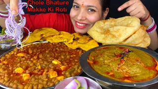 Eating Spicy🔥 Chole Bhature, Makke Ki Roti, Sarso Ka Saag Mukbang | Huge Indian Food Feast Mukbang