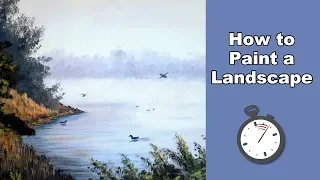 How to Paint a Misty Lake in Acrylic Time Lapse