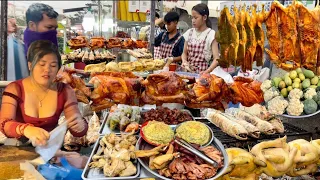 Best popular Cambodian street food - Tasty delicious Grilled duck fish, chicken, soup, & food more