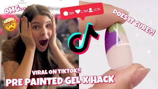 TRYING TIKTOK VIRAL PRE PAINTED GEL X FRENCH TIP NAIL HACK | USING KIARA SKY COVER GELLY TIPS