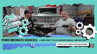 Ford Bronco Shocks - James Duff 70/30, MS2020 Eibach, and Bilstein