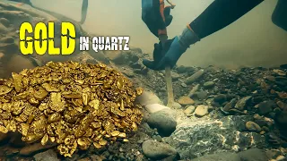 Gold nuggets found in quartz natures sluice box and natural gold ripples!!