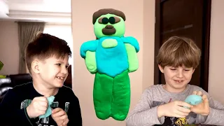 Lipdome iš modelino Steve iš Minecrafto. Rokas persigalvojo. STEVE MINECRAFT SLIME