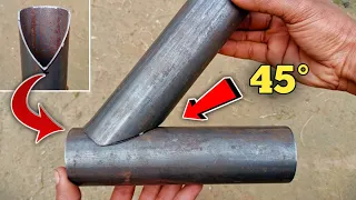 Easy Way Cut Round Pipe In 45 Degree Without Cut Off Machine