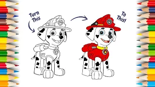 Learn How to Draw & Color Marshall From Paw Patrol | Step by Step Drawing Tutorial For Kids