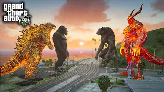 Nuclear Godzilla, Kong Vs Surtur Ragnarok, Werewolf Epic Battle ( GTA V Mods )