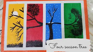 ACRYLIC PAINTING, FOUR SEASON TREE, WITH MASKING TAPE, EASY SIMPLE AND BEAUTIFUL