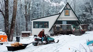 First Winter at My Old A-Frame Cabin in the Woods