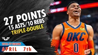 Russell Westbrook Triple-Double - 2019.04.07 - Thunder vs Wolves - 27 Pts, 15 Asts, 10 Rebs