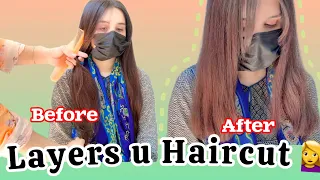 ✂️ How I Transformed My Sister's Hair with a Beautiful Layered U Cut 💇‍♀️ #haircuttutorial