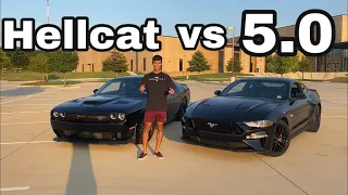 Challenger Hellcat vs Ford Mustang 5.0 | ROLL RACE!