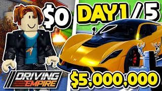 Going From POOR to HENNESSEY VENOM F5 in *5 DAYS!!!* | (DAY 1) Driving Empire - Roblox