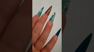 Golden Ocean Nails | Teal Stiletto Nails with Embellishments #naildesign #nailstyle