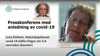PK220217 Lena Einhorn, VetCov-19 ställer frågor om boosterdoser av vaccin.