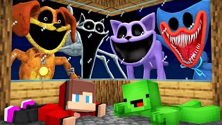 JJ and Mikey HIDE From Scary POPPY PLAY TIME BOSSES in Minecraft! - Maizen