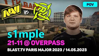 CSGO POV NAVI s1mple (21/11) vs NIP (overpass) @ BLAST.tv Paris Major 2023 / May 14, 2023