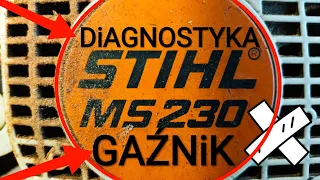 Stihl MS 210, 230, 250 piła ciężko odpala, gaśnie, diagnostyka, gaźnik.