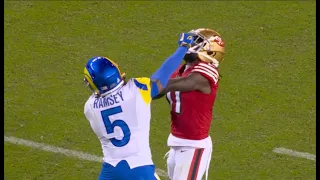 Jalen Ramsey and Brandon Aiyuk FIGHT (Scuffle) (GRABS FACEMASK) | 49ers vs Rams | NFL 2022