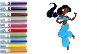 Coloring Disney Princess - Princess Jasmine From Aladdin - Coloring Book Page